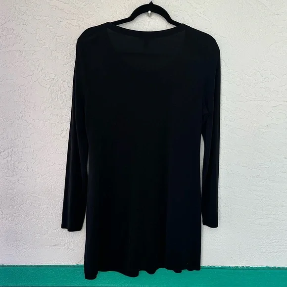 Eileen Fisher Silk Mini Dress Black Medium Long Sleeve - Picture 2 of 5
